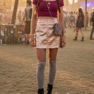 WILD FABLE Size 8 Skirt Metallic Rose Gold Trendy Y2K Mini Rock Festival Club